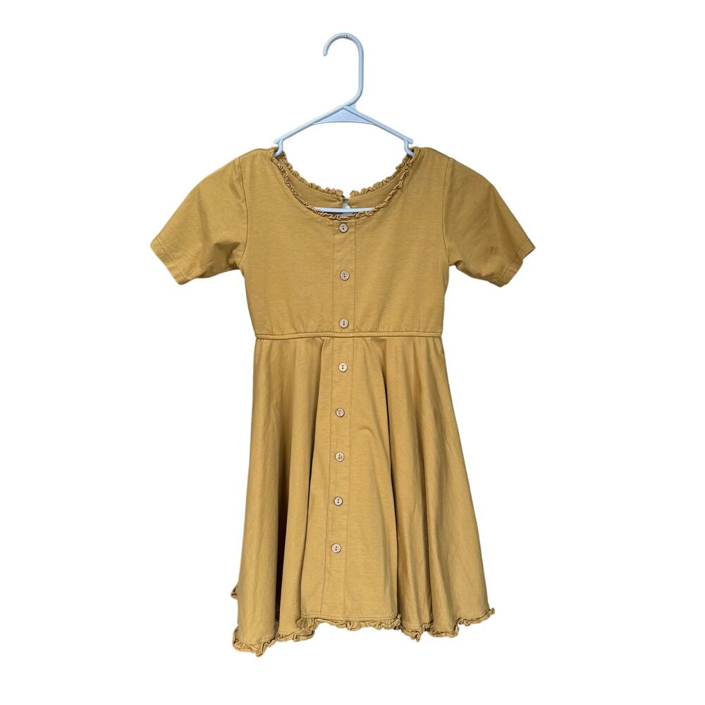 Omi Jo Lettuce Hem Mustard Yellow Pull On Stretch Dress Sz 11/12